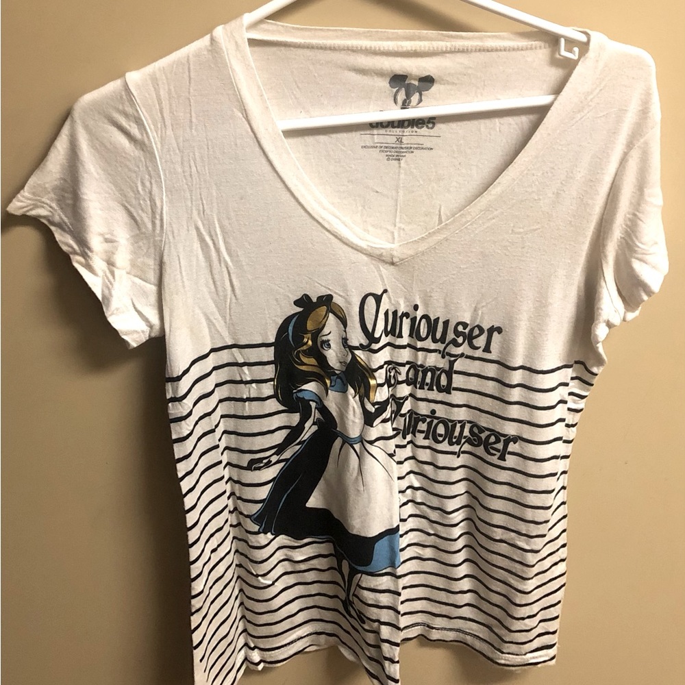 Black and white striped Alice in wonderland short sleeve t shirt